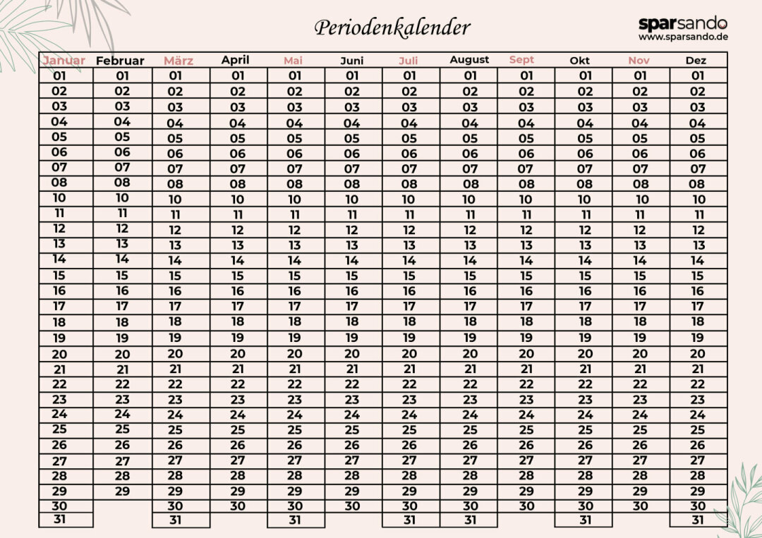 Periodenkalender zum Ausdrucken  Jetzt downloaden