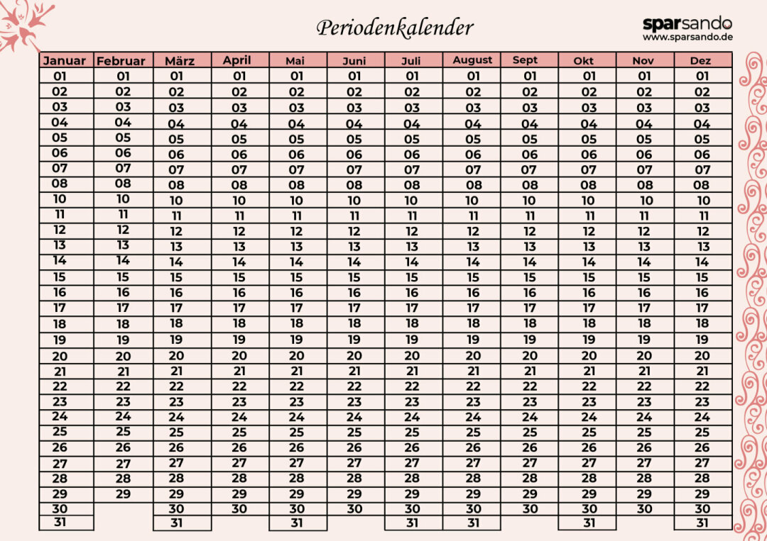 Periodenkalender zum Ausdrucken | Jetzt downloaden