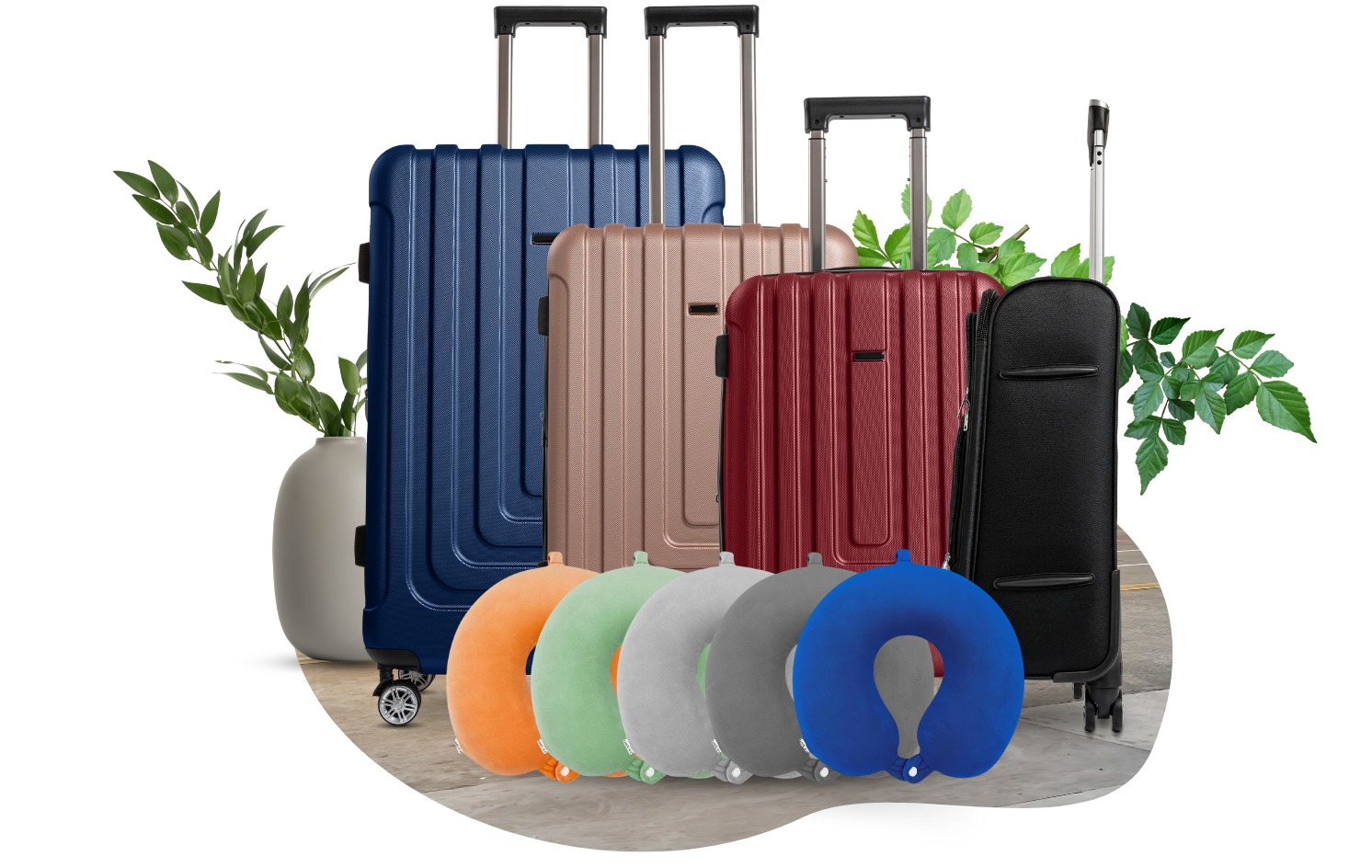 Perfekter Reisebegleiter mit unserem exklusiven Koffer- und Nackenkissen-Set
