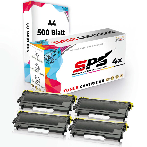 Druckerpapier A4 + 4x Multipack Set Kompatibel für Brother DCP-7010 (TN-2000) Toner Schwarz