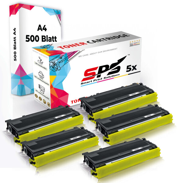 Druckerpapier A4 + 5x Multipack Set Kompatibel für Lenovo LJ 2050 (TN-2000) Toner Schwarz