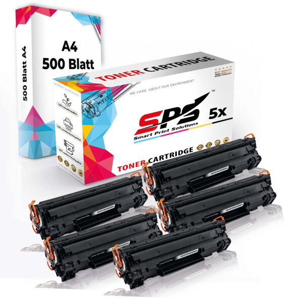 Druckerpapier A4 + 5x Multipack Set Kompatibel für HP LaserJet P 1504 (CB436A/36A) Toner-Kartusche Schwarz 2XL 3000 Seiten