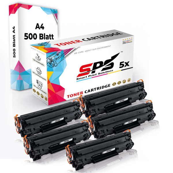 Druckerpapier A4 + 5x Multipack Set Kompatibel für HP LaserJet P 1567 (CE278A/78A) Toner-Kartusche Schwarz 2XL 3000 Seiten
