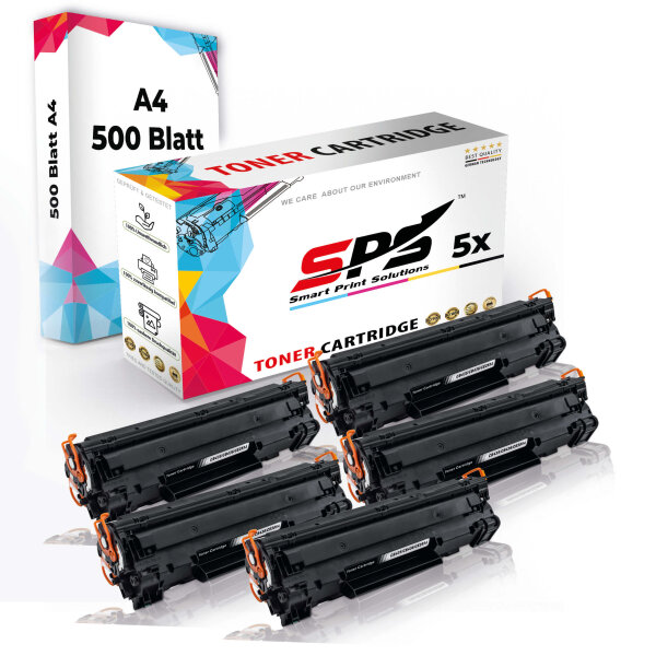 Druckerpapier A4 + 5x Multipack Set Kompatibel für HP Laserjet Pro P 1103 W (CE285A/85A) Toner-Kartusche Schwarz 2XL 1600 Seiten
