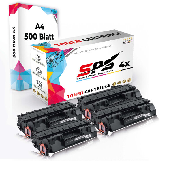 Druckerpapier A4 + 4x Multipack Set Kompatibel für HP LaserJet P 2030 Series (CE505A/05A) Toner-Kartusche Schwarz XL 3500 Seiten