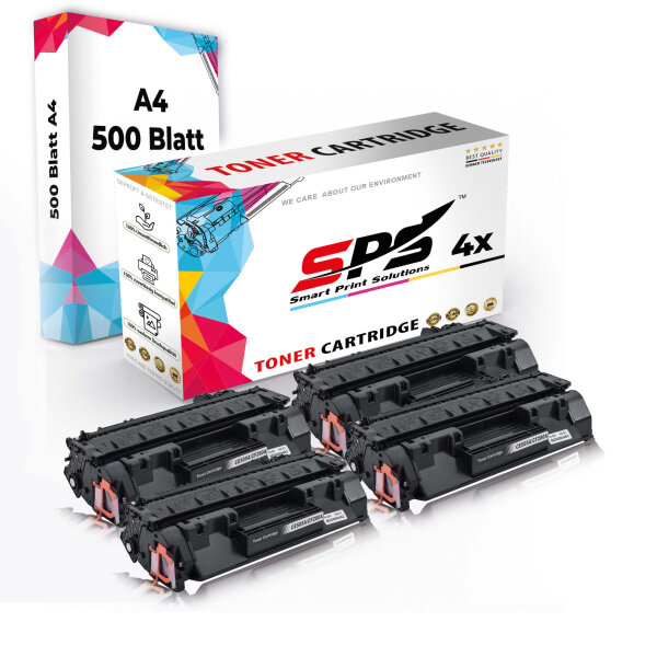 Druckerpapier A4 + 4x Multipack Set Kompatibel für HP Laserjet P 2053 D (CE505A/05A) Toner-Kartusche Schwarz XL 3500 Seiten