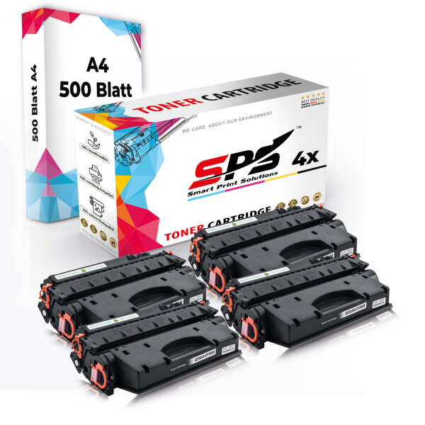 Druckerpapier A4 + 4x Multipack Set Kompatibel für HP LaserJet P 2050 Series (CE505X/05X) Toner-Kartusche Schwarz XL 13000 Seiten