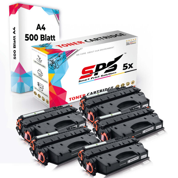 Druckerpapier A4 + 5x Multipack Set Kompatibel für HP Laserjet P 2057 D (CE505X/05X) Toner-Kartusche Schwarz XL 13000 Seiten