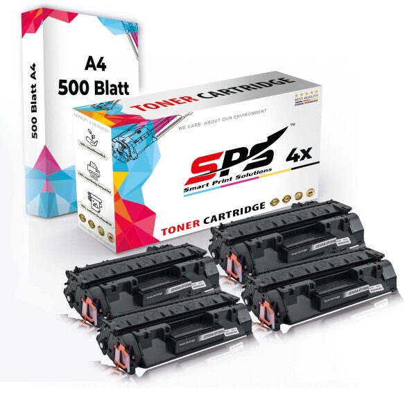 Druckerpapier A4 + 4x Multipack Set Kompatibel für HP Laserjet Pro 400 M 401 (CF280A/80A) Toner-Kartusche Schwarz XL 4600 Seiten