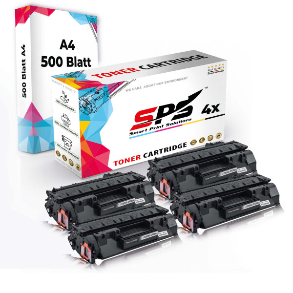 Druckerpapier A4 + 4x Multipack Set Kompatibel für HP LaserJet Pro 400 M 401 dne (CF280A/80A) Toner-Kartusche Schwarz XL 4600 Seiten