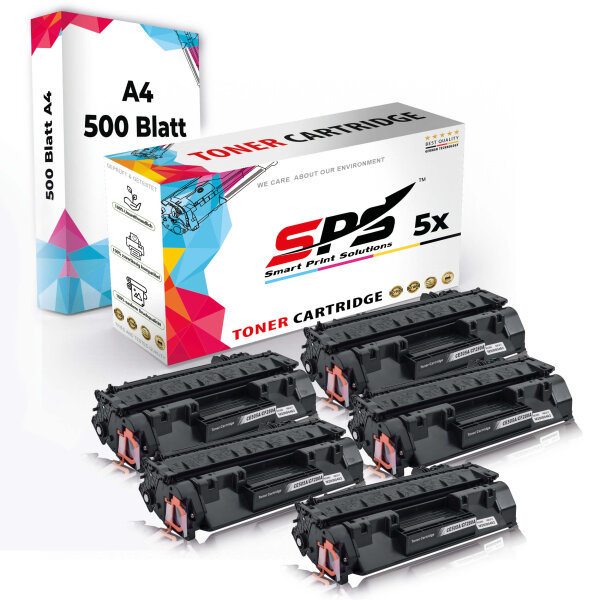 Druckerpapier A4 + 5x Multipack Set Kompatibel für HP LaserJet Pro 400 MFP M 425 dw (CF280A/80A) Toner-Kartusche Schwarz XL 4600 Seiten