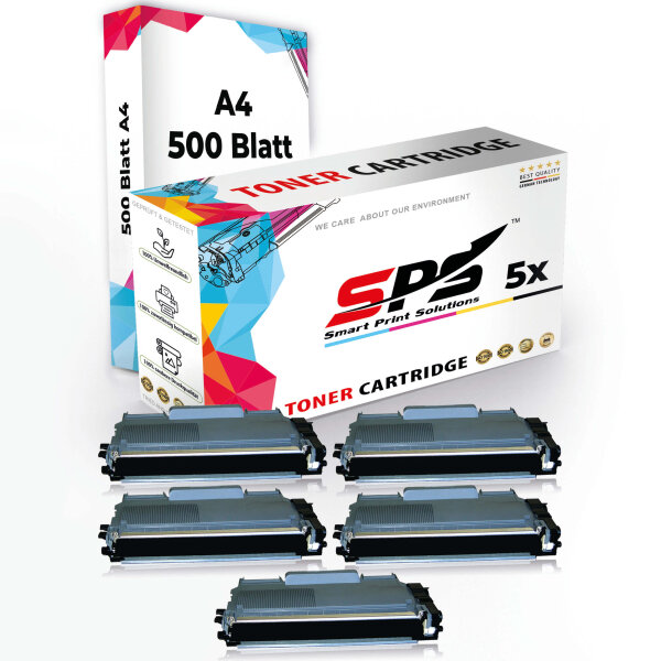Druckerpapier A4 + 5x Multipack Set Kompatibel für Brother DCP-7040 (TN-2120) Toner-Kit Schwarz XL 5200 Seiten