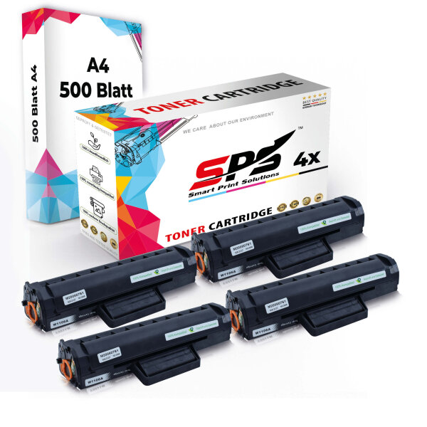 Druckerpapier A4 + 4x Multipack Set Kompatibel für HP Laser 107 a (W1106A/106A) Toner-Kartusche Schwarz 2XL 5000 Seiten