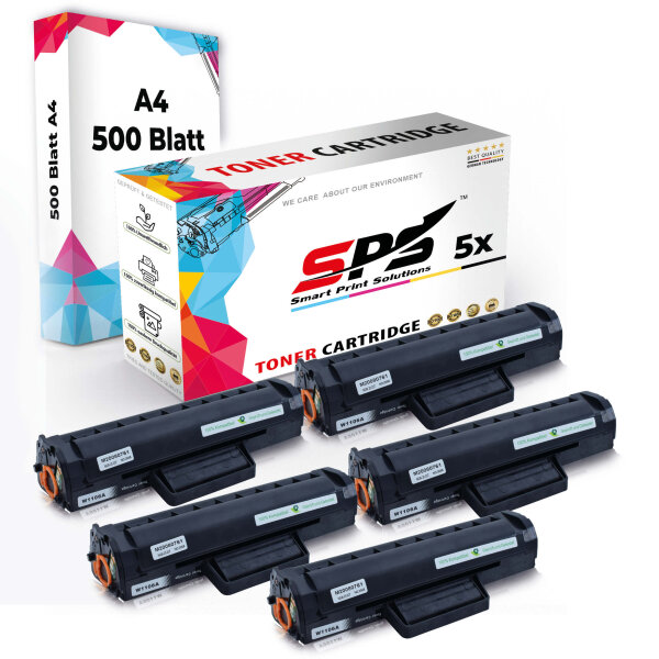 Druckerpapier A4 + 5x Multipack Set Kompatibel für HP Laser 107 Series (W1106A/106A) Toner-Kartusche Schwarz 2XL 5000 Seiten