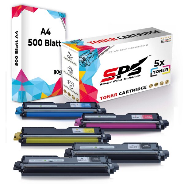 Druckerpapier A4 + 5x Multipack Set Kompatibel für Brother MFC-9140  (TN-245C, TN-245M, TN-245Y, TN-241BK) Toner