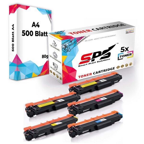 Druckerpapier A4 + 5x Multipack Set Kompatibel für Brother MFC-L 3740 CDN (TN-243C, TN-243M, TN-243Y, TN-243BK) Toner