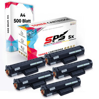 Druckerpapier A4 + 5x Multipack Set Kompatibel f&uuml;r HP Laser MFP 135 FNW (W1106A/106A) Toner-Kartusche Schwarz
