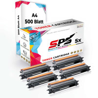 Druckerpapier A4 + 5x Multipack Set Kompatibel f&uuml;r Brother HL 4050 CN Toner (TN-135BK, TN-135C, TN-135M, TN-135Y)