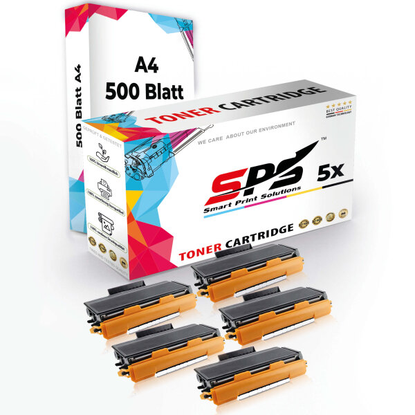 Druckerpapier A4 + 5x Multipack Set Kompatibel für Brother DCP-9055 Toner (TN-320BK, TN-320C, TN-320M, TN-320Y)