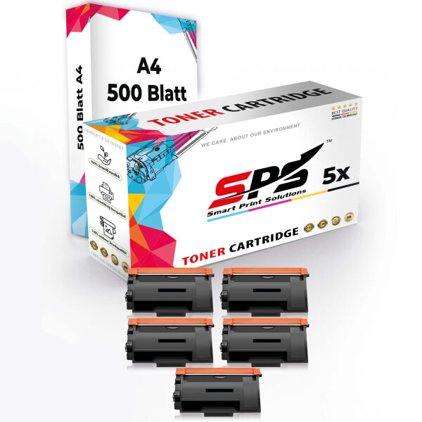 Multipack Set 5x Toner TN-3512 + Druckerpapier A4 für Brother HL-5580D Schwarz