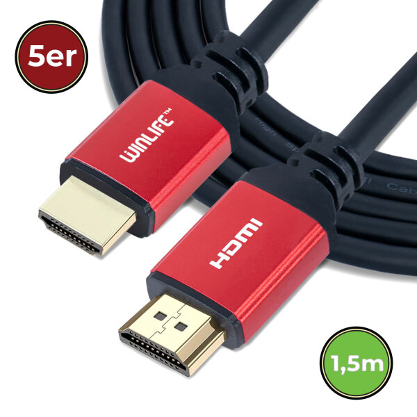 5x HDMI Kabel 1,5m Set 4K Ultra HD High Speed kabel 18 Gbit/s