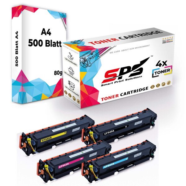 Druckerpapier A4 + 4x Multipack Set Kompatibel für HP Color Laserjet Pro M 254 DW (203A/CF540A,CF541A,CF542A,CF543A) Toner-Kartusche Schwarz,Cyan, Magenta,Gelb
