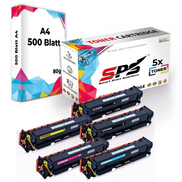 Druckerpapier A4 + 5x Multipack Set Kompatibel für HP Color Laserjet Pro M 254 (203A/CF540A,CF541A,CF542A,CF543A) Toner-Kartusche Schwarz,Cyan, Magenta,Gelb