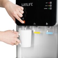 WINLIFE® Elektrischer Wasserspender Groß Silber mit Kindersicherung Knopf, heiße & kalte Getränke 5 bis 20 Liter, 3 Temperaturstufen, Gehäuse zur Aufbewahrung