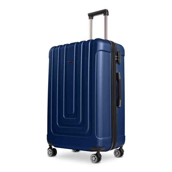 Reisekoffer XL Dunkelblau, Koffer mit 4 laufruhigen Rollen (360° Doppelspinnerräder) , ABS Trolley, TSA Zahlenschloss, Teleskopgriff