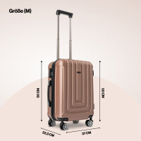 Reisekofferset 3-teilig (M+L+XL) RoseGold, Koffer mit 4 laufruhigen Rollen (360° Doppelspinnerräder) , ABS Trolley, TSA Zahlenschloss, Teleskopgriff