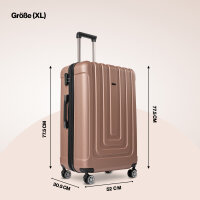 Reisekofferset 3-teilig (M+L+XL) RoseGold, Koffer mit 4 laufruhigen Rollen (360° Doppelspinnerräder) , ABS Trolley, TSA Zahlenschloss, Teleskopgriff