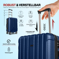 Reisekoffer M Dunkelblau und Ergonomisches Nackenkissen Koffer mit 4 laufruhigen Rollen (360° Doppelspinnerräder) , ABS Trolley, TSA Zahlenschloss, Teleskopgriff