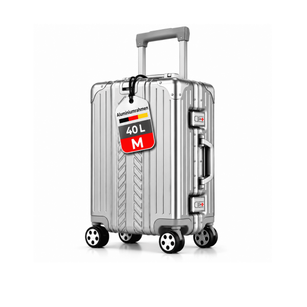 WINLIFE® Größe M Reisekoffer Alu-Rahmen mit ABS & TSA Nummern-Schloss 53cm Kabinentrolley | Handgepäck Farbe-Silber