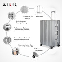 WINLIFE® Größe M Reisekoffer Alu-Rahmen mit ABS & TSA Nummern-Schloss 53cm Kabinentrolley | Handgepäck Farbe-Silber