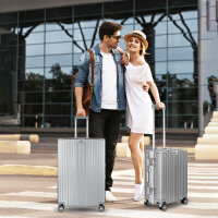 WINLIFE® Größe M Reisekoffer Alu-Rahmen mit ABS & TSA Nummern-Schloss 53cm Kabinentrolley | Handgepäck Farbe-Silber