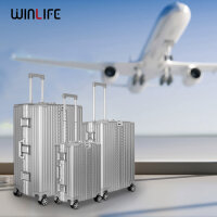 WINLIFE® Größe M Reisekoffer Alu-Rahmen mit ABS & TSA Nummern-Schloss 53cm Kabinentrolley | Handgepäck Farbe-Silber