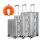 WINLIFE® 3in1 M+L+XL Handgepäck(53cm) + Checkin-Trolley(65cm) + XL Koffer(75cm) Reisekoffer SET mit Alu-Rahmen, ABS + Orange Nackenkissen & TSA Nummern-Schloss | Silber