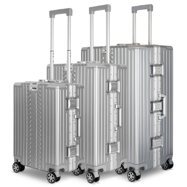 WINLIFE® Größe M, L, XL Reisekoffer Alu-Rahmen mit ABS & TSA Nummern-Schloss | Handgepäck Farbe-Silber