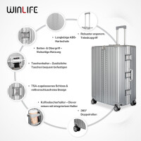 WINLIFE® Größe M, L, XL Reisekoffer Alu-Rahmen mit ABS & TSA Nummern-Schloss | Handgepäck Farbe-Silber