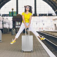 WINLIFE® Größe M, L, XL Reisekoffer Alu-Rahmen mit ABS & TSA Nummern-Schloss | Handgepäck Farbe-Silber