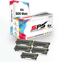 5x Multipack Set + Druckerpapier A4 Kompatibel für Brother DCP-7010 L (TN-2000) Toner-Kit Schwarz