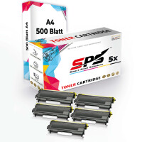 5x Multipack Set + Druckerpapier A4 Kompatibel f&uuml;r Brother HL-2040 R (TN-2000) Toner-Kit Schwarz