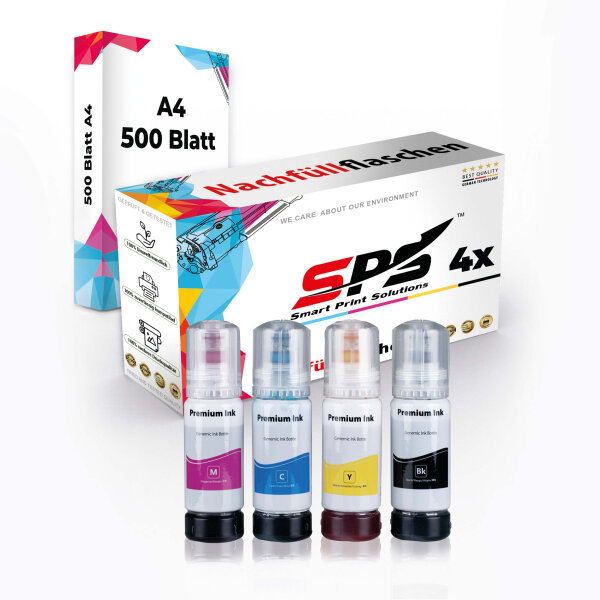 Druckerpapier A4 + 4x Multipack Set Kompatibel für Epson Workforce ST-2000 (102/C13T03R240, C13T03R340, C13T03R440, C13T03R140) Nachfüllflaschen