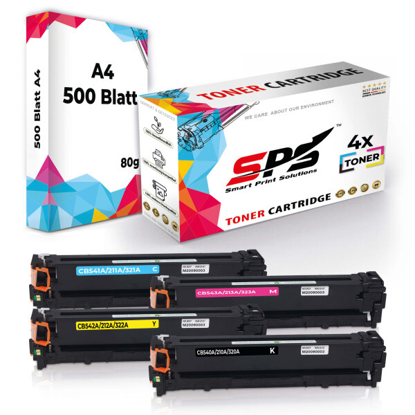 Druckerpapier A4 + 4x Multipack Set Kompatibel für HP Color Laserjet CM 1013 (125A/CB541A, CB543A, CB542A, CB540A) Toner