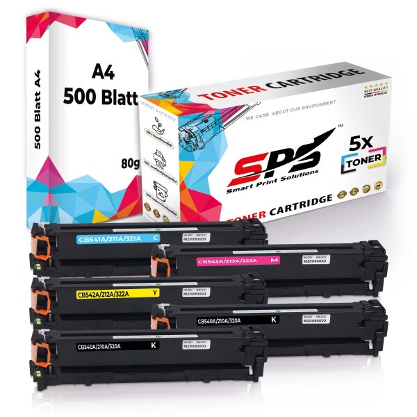 Druckerpapier A4 + 5x Multipack Set Kompatibel für HP Color Laserjet CM 1312 NFI MFP (125A/CB541A, CB543A, CB542A, CB540A) Toner
