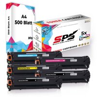 Druckerpapier A4 + 5x Multipack Set Kompatibel f&uuml;r HP Color LaserJet CM 1512 H (125A/CB541A, CB543A, CB542A, CB540A) Toner