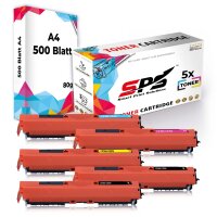 Druckerpapier A4 + 5x Multipack Set Kompatibel für HP Color LaserJet Pro CP 1023 (130A/CF351A, CF353A, CF352A, CF350A) Toner