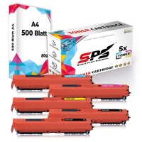 Druckerpapier A4 + 5x Multipack Set Kompatibel f&uuml;r HP LaserJet Pro 100 Color MFP M 175 r (130A/CF351A, CF353A, CF352A, CF350A) Toner