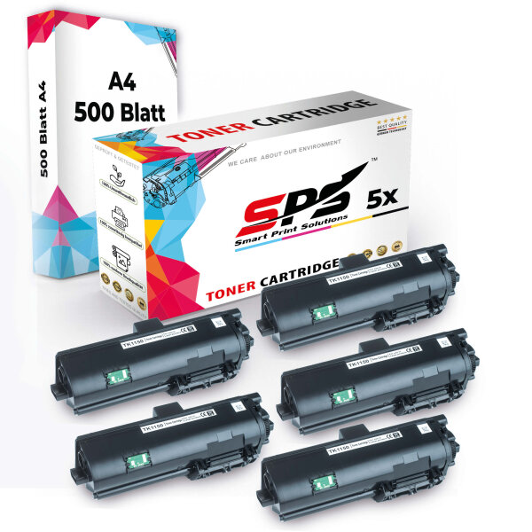 Druckerpapier A4 + 5x Multipack Set Kompatibel für Kyocera Ecosys P 2235 DN/KL3 (1T02RV0NL0/TK-1150) Toner Schwarz