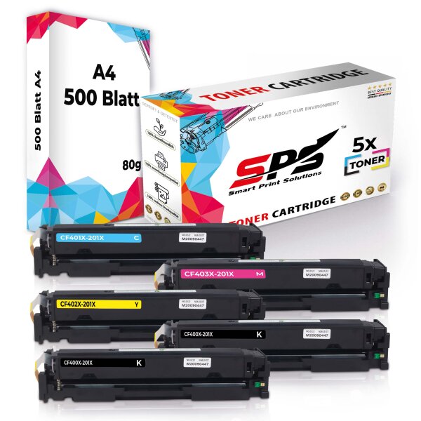 Druckerpapier A4 + 5x Multipack Set Kompatibel für HP Color Laserjet Pro 200 M 252 (201X/CF401X, CF403X, CF402X, CF400X) Toner